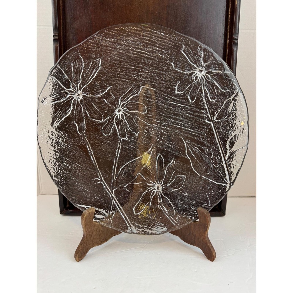 Vintage Blenko? Bounty Collection‎ Daisy Platter Textured Glass Floral Plate